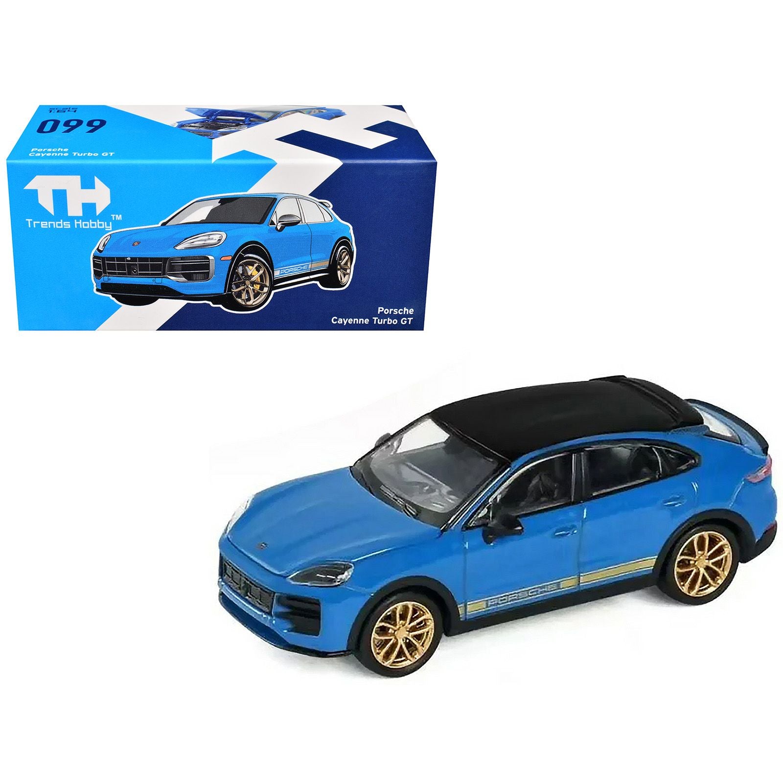 Porsche Cayenne Turbo GT Blue with Black Top and Gold Stripes 1/64 Diecast Model Car by Trends Hobby