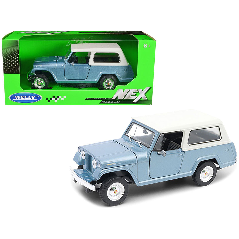 1967 Jeep Jeepster Commando Station Wagon Light Blue Metallic with White Top "NEX Models" Series 1/24 Diecast Model Car by Welly