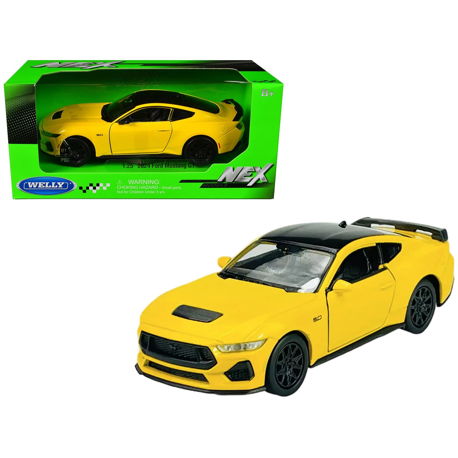 2024 Ford Mustang GT 5.0 Yellow with Black Top "NEX Models" Series 1/25 Diecast Model Car by Welly