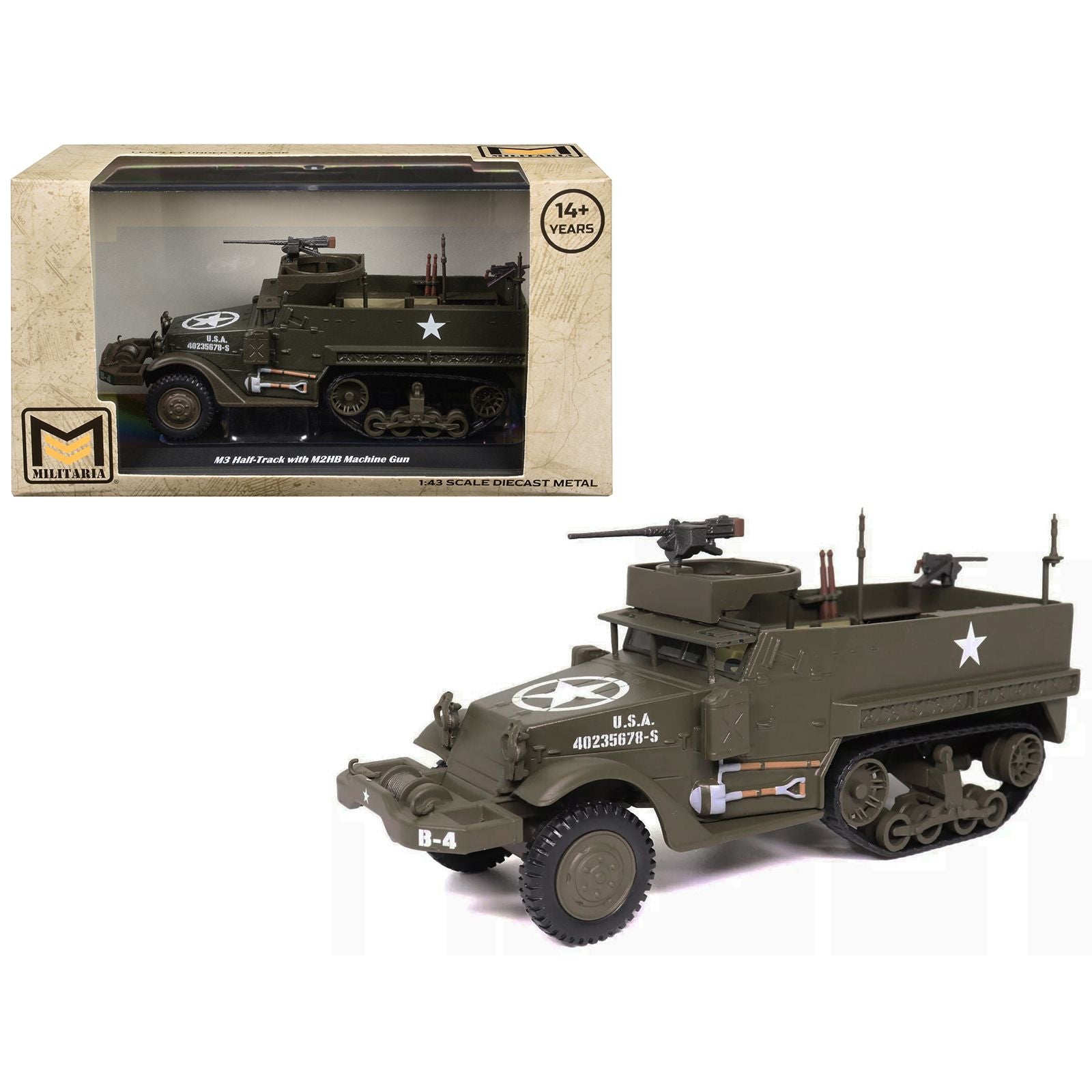 M3 Half-Track AFV with M2HB Machine Gun Olive Drab "United States Army" 1/43 Diecast Model by Militaria Die Cast
