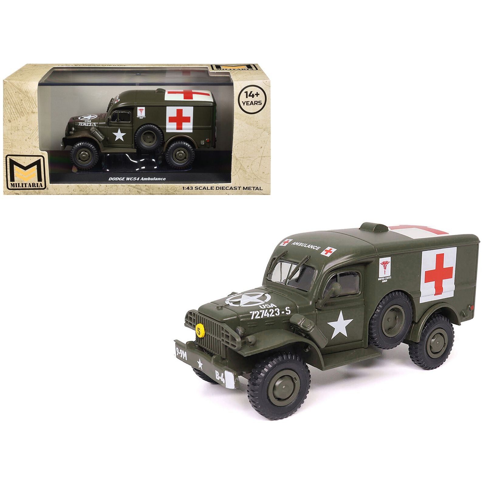 Dodge WC54 Ambulance Olive Drab "United States Army" 1/43 Diecast Model by Militaria Die Cast
