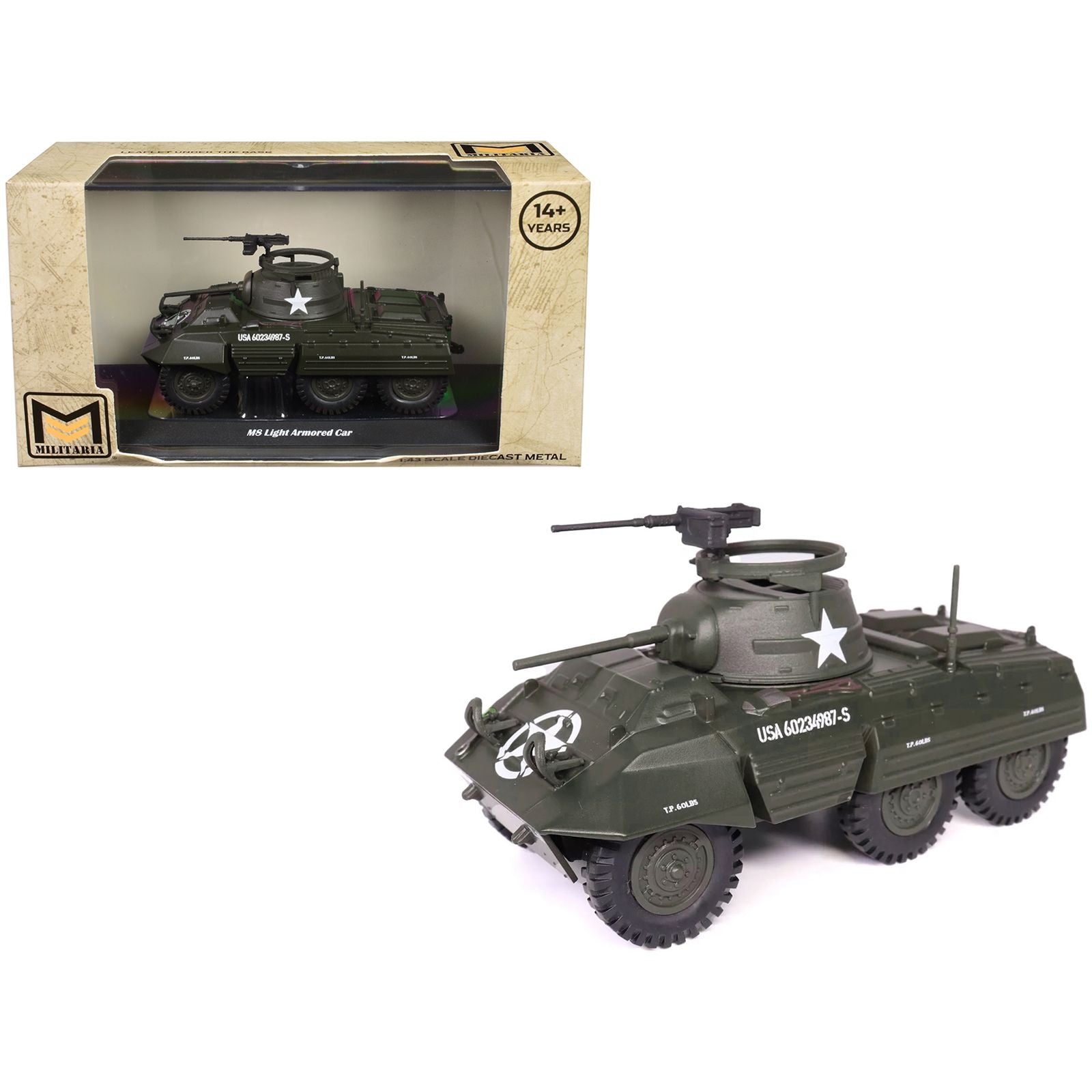 M8 Light Armored Car Olive Drab "United States Army" 1/43 Diecast Model by Militaria Die Cast