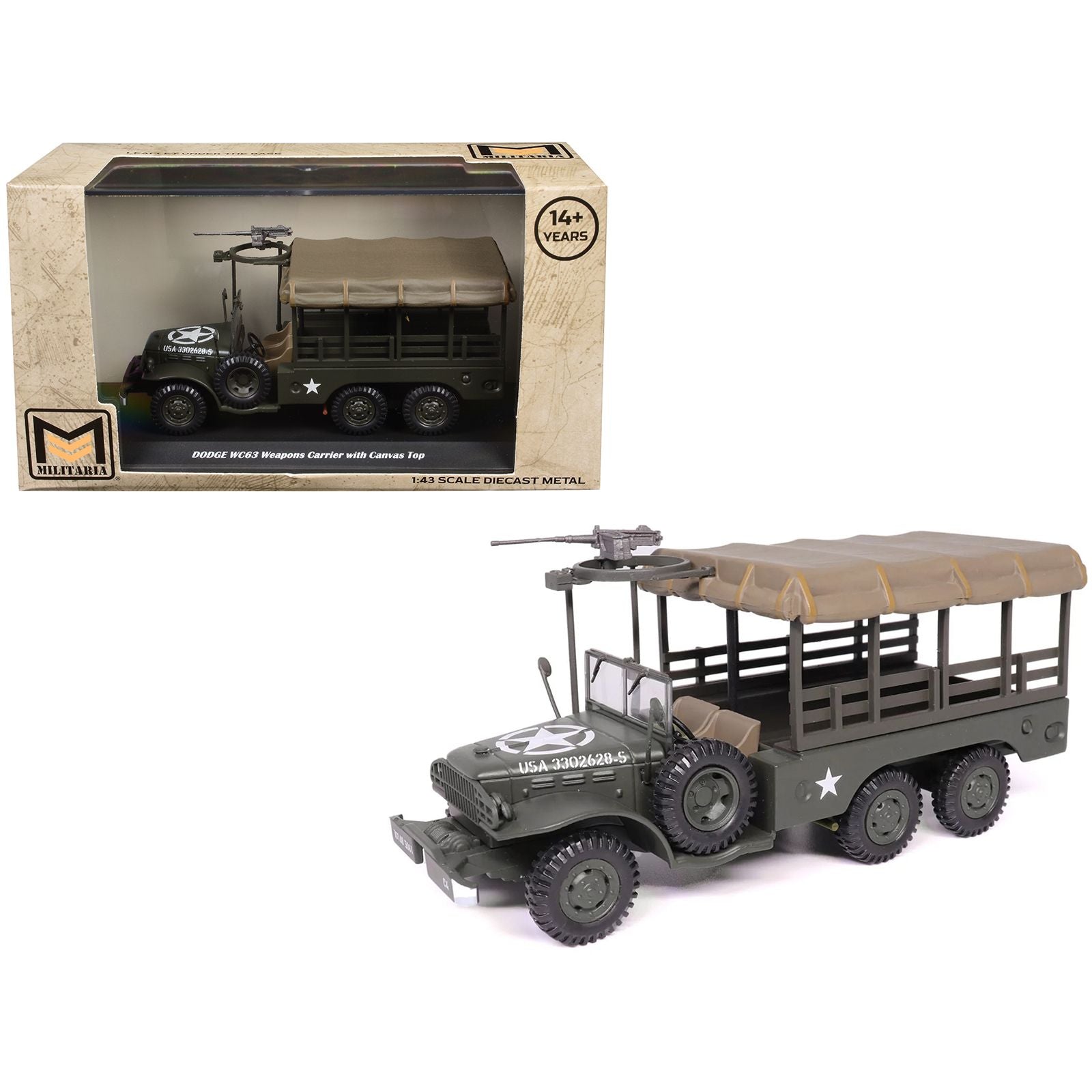 Dodge WC63 Weapons Carrier with Canvas Top Olive Drab "United States Army" 1/43 Diecast Model by Militaria Die Cast