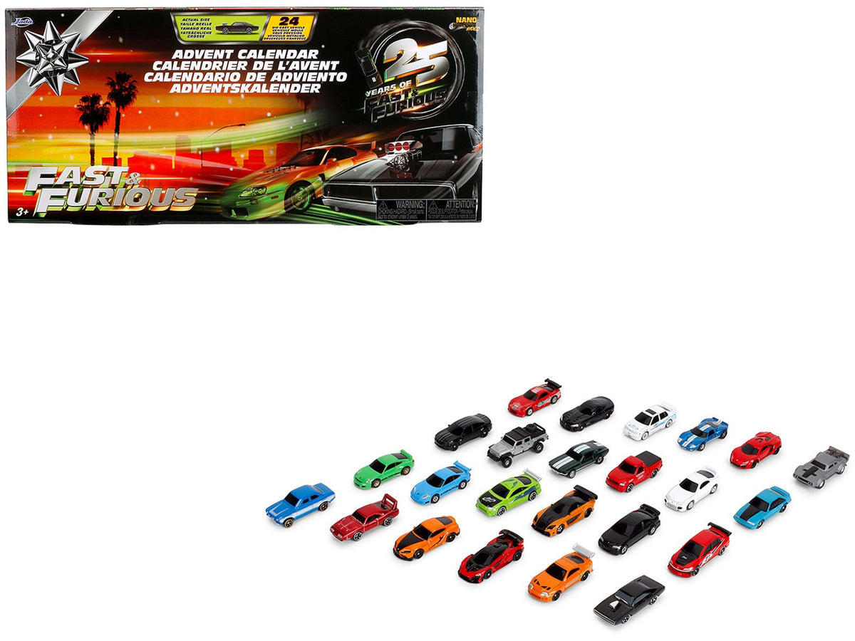 25 Years of Fast & Furious Advent Calendar Set of 24 Nano Cars "Nano Hollywood Rides" Series Diecast Model Cars by Jada-Jada-ModelCars.com