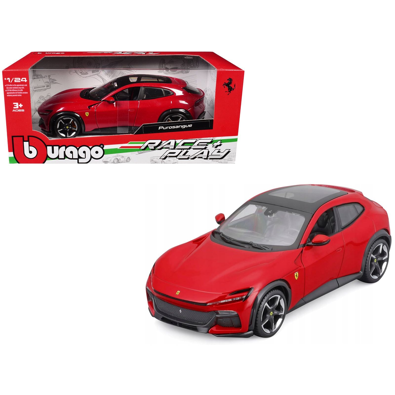 Ferrari Purosangue Red with Sunroof "Race + Play" Series 1/24 Diecast Model Car by Bburago