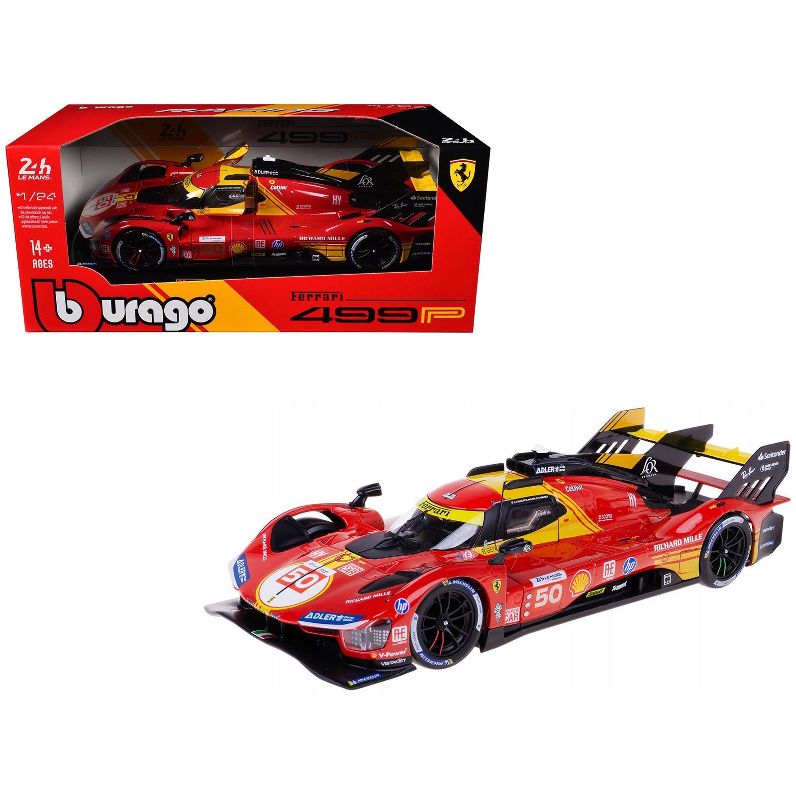 Ferrari 499P #50 Antonio Fuoco - Miguel Molina - Nicklas Nielsen "Ferrari AF Corse" Winner "24 Hours of Le Mans" (2024) "Racing" Series 1/24 Diecast Model Car by Bburago