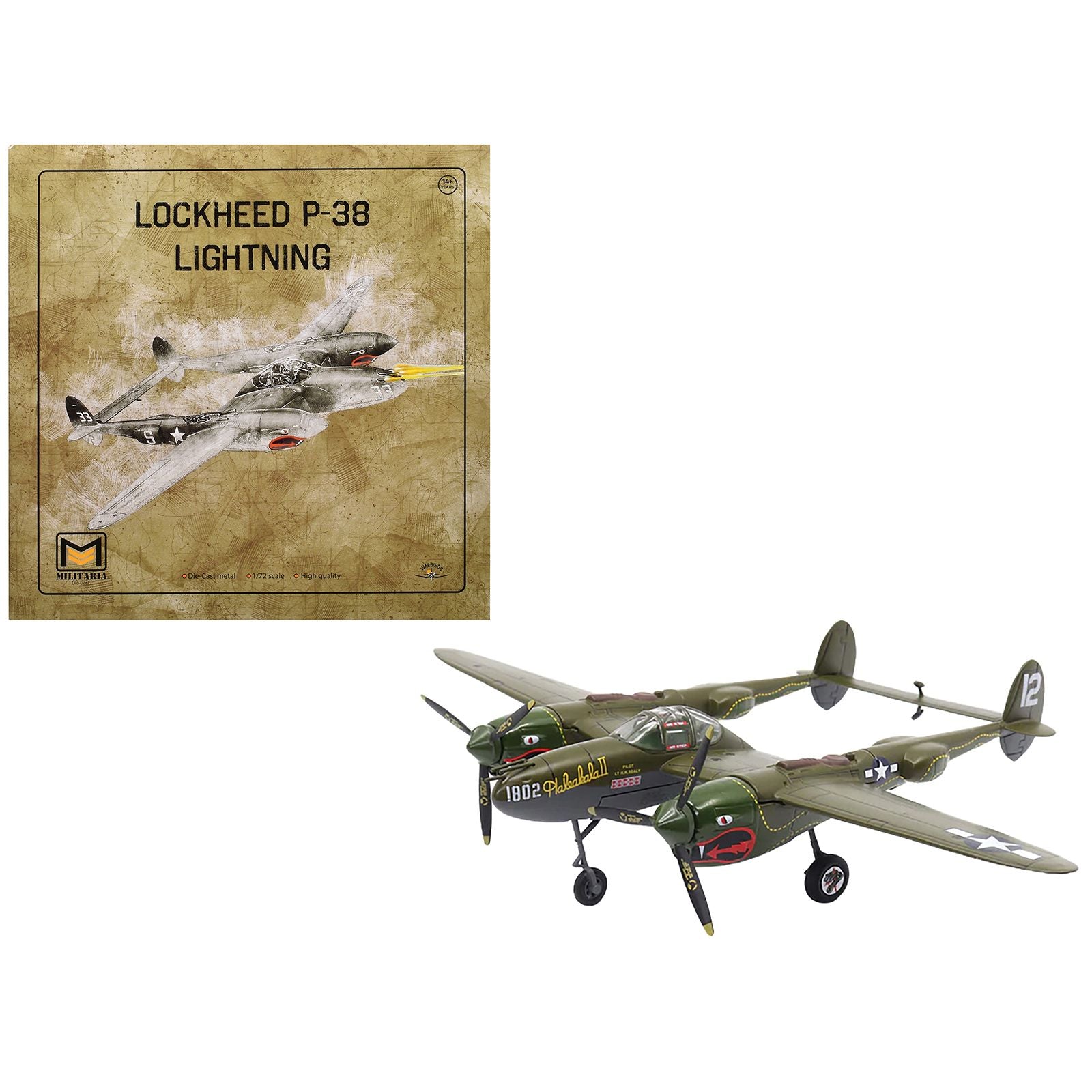 Lockheed P-38 Lightning Fighter Aircraft "Haleakala II 80th FG 459th FS Twin Dragons" (1944) United States Army Air Forces 1/72 Diecast Model by Militaria Die Cast