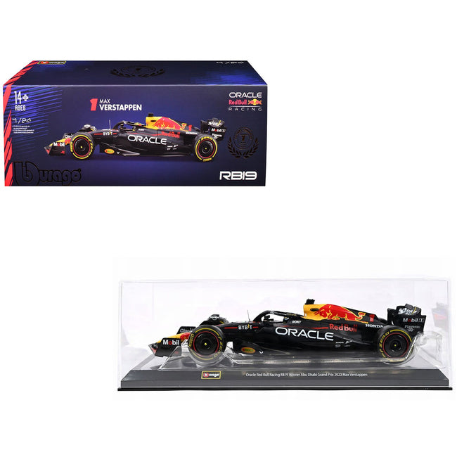 Red Bull Racing RB19 #1 Max Verstappen "Oracle" Winner Formula One F1 Championship "Drivers' Champion" (2023) with Display Case 1/24 Diecast Model Car by Bburago