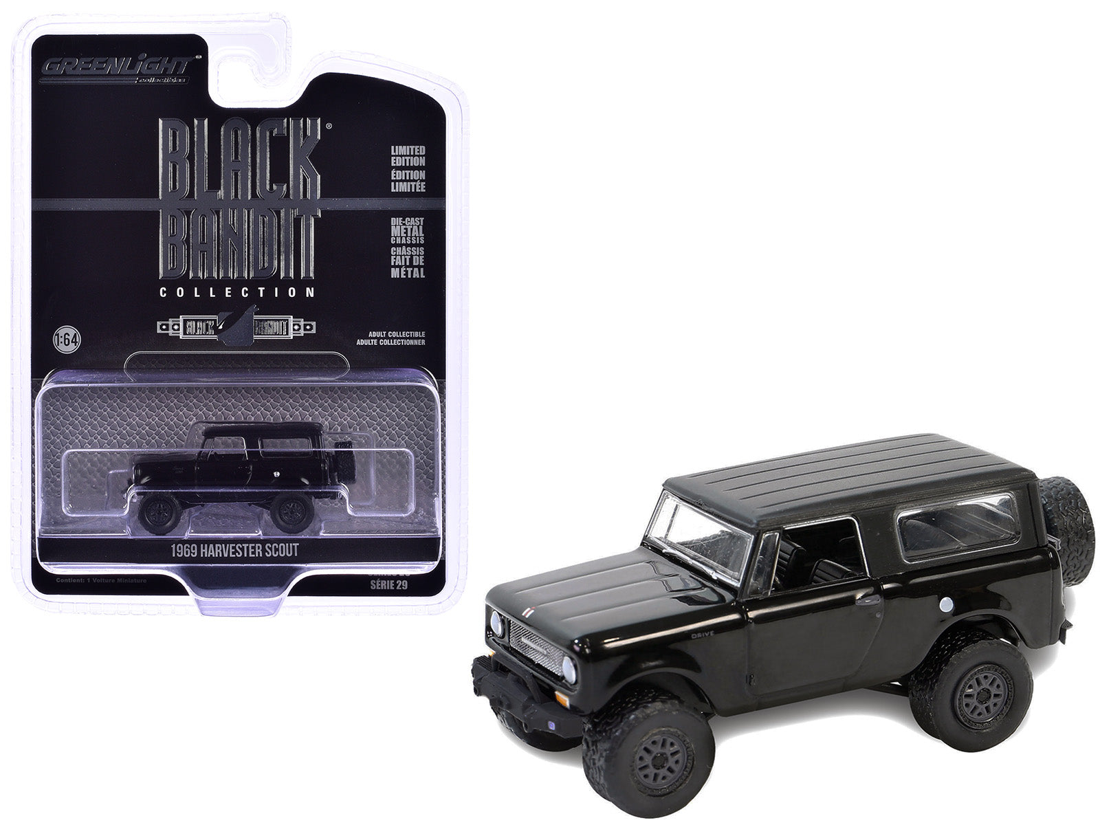 1969 Harvester Scout Lifted Black "Black Bandit" Series 29 1/64 Diecast Model Car by Greenlight