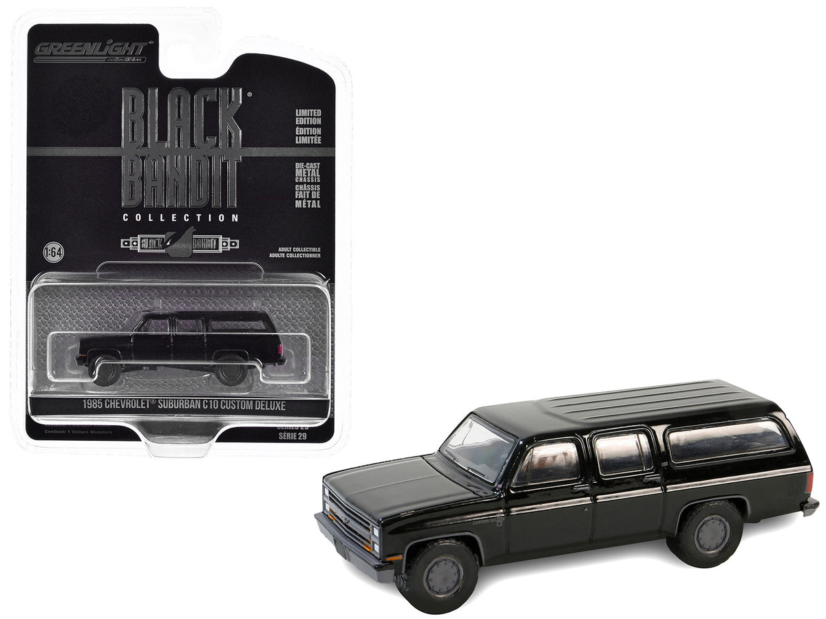 1985 Chevrolet Suburban C10 Custom Deluxe Black "Black Bandit" Series 29 1/64 Diecast Model Car by Greenlight