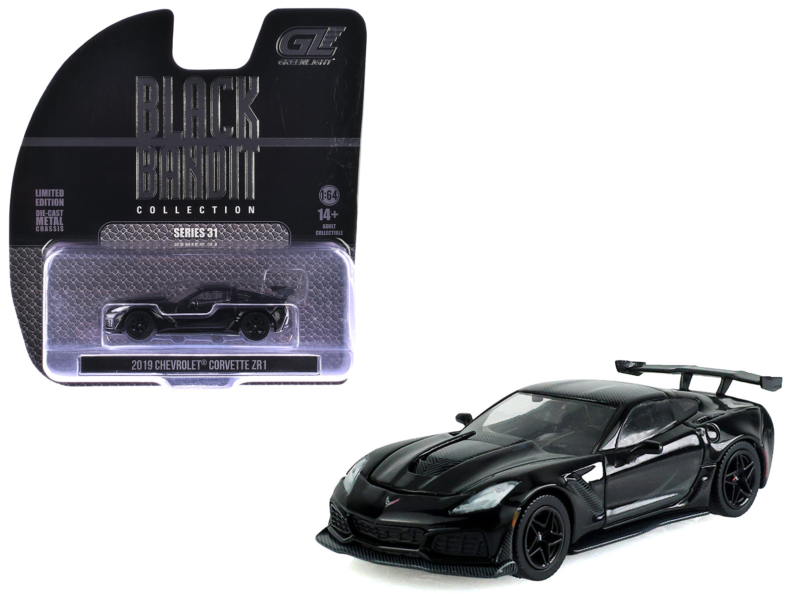 2019 Chevrolet Corvette ZR1 Black "Black Bandit" Series 31 1/64 Diecast Model Car by Greenlight