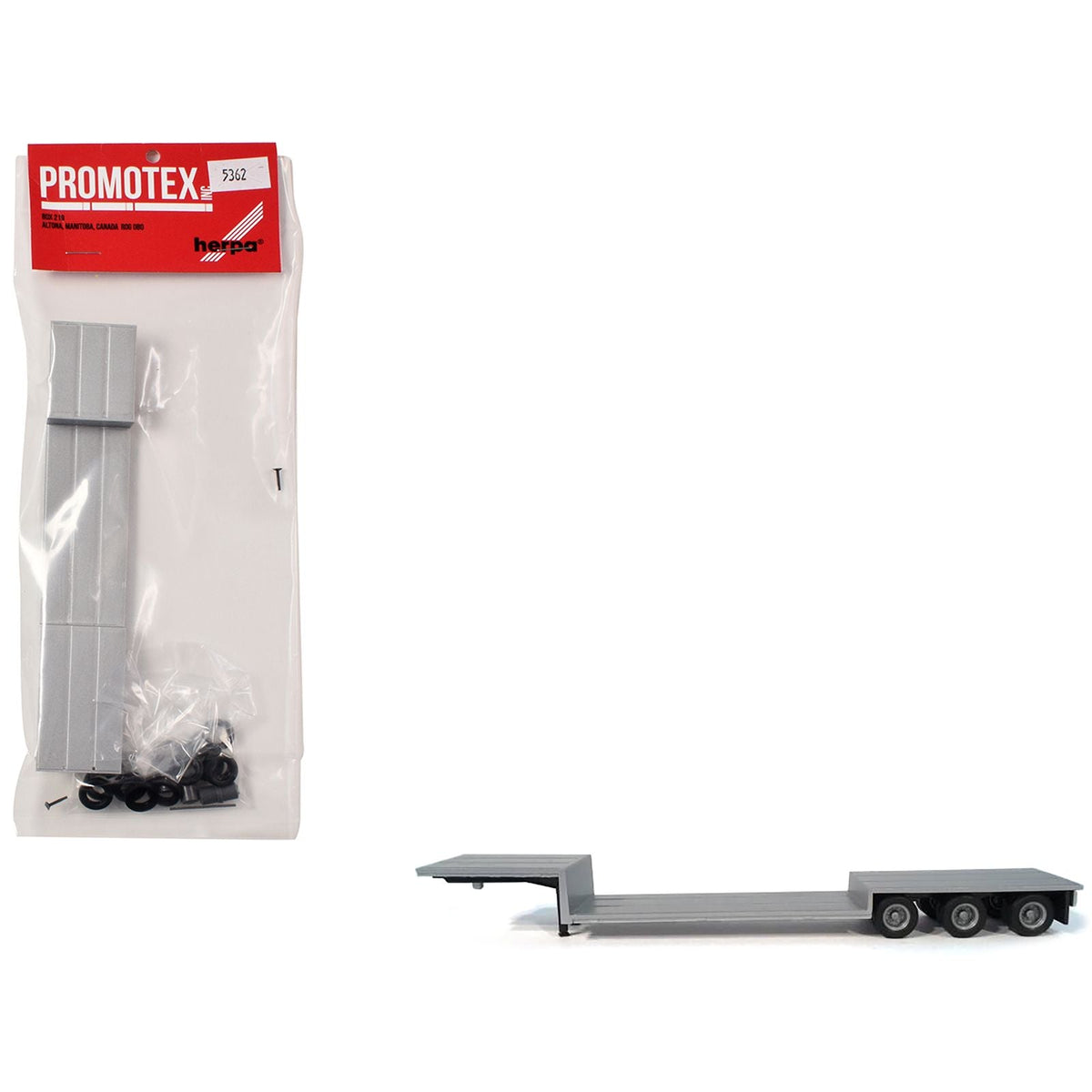 3-Axle Double-Drop Flatbed Trailer Silver Top 1/87 (HO) Plastic Model by Promotex-Promotex-ModelCars.com