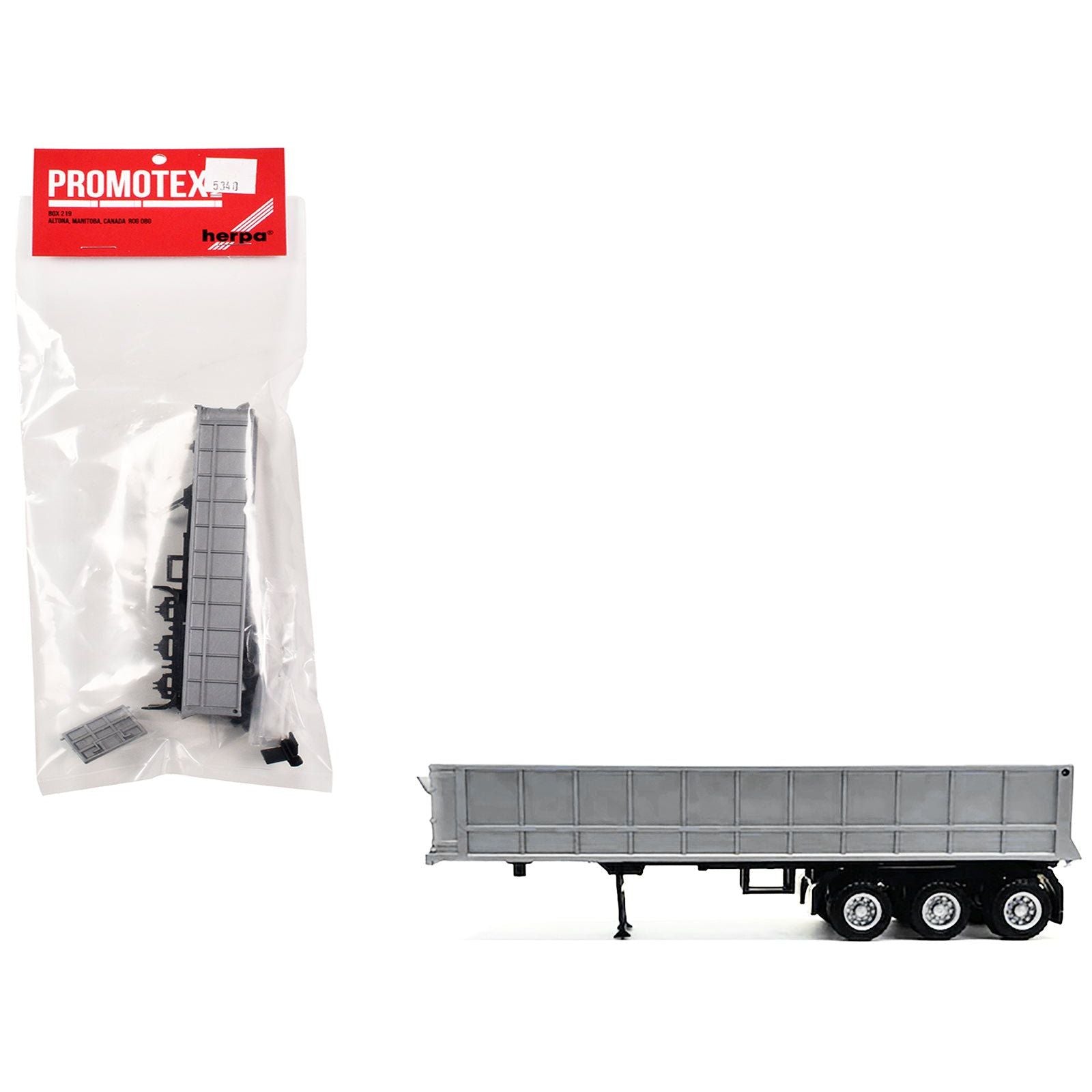 3 - Axle Dump Trailer Silver 1/87 (HO) Plastic Model by Promotex - Promotex - ModelCars.com