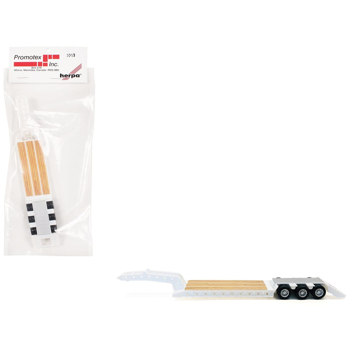 3-Axle Heavy Equipment Lowboy Trailer White 1/87 (HO) Plastic Model by Promotex-Promotex-ModelCars.com