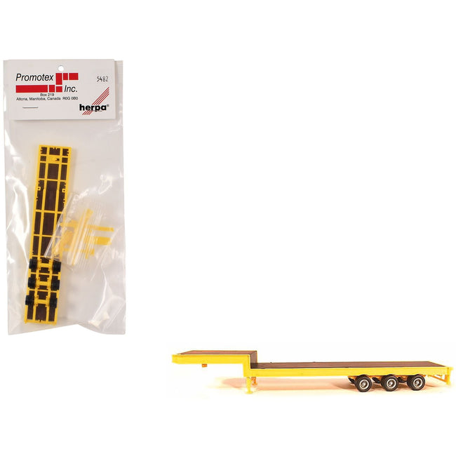 3-Axle Step Deck Equipment Trailer with Ramps Yellow 1/87 (HO) Plastic Model by Promotex-Promotex-ModelCars.com
