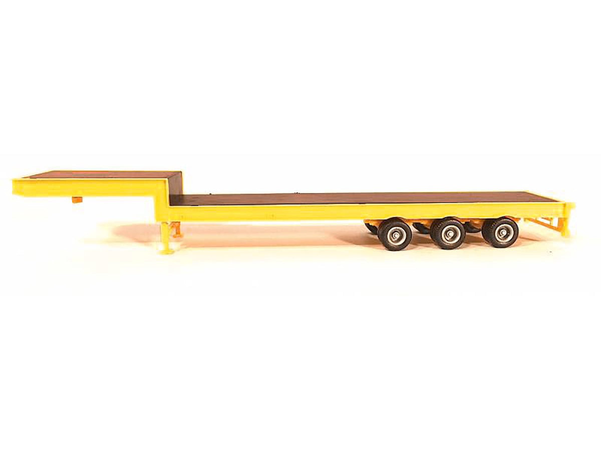 3-Axle Step Deck Equipment Trailer with Ramps Yellow 1/87 (HO) Plastic Model by Promotex-Promotex-ModelCars.com
