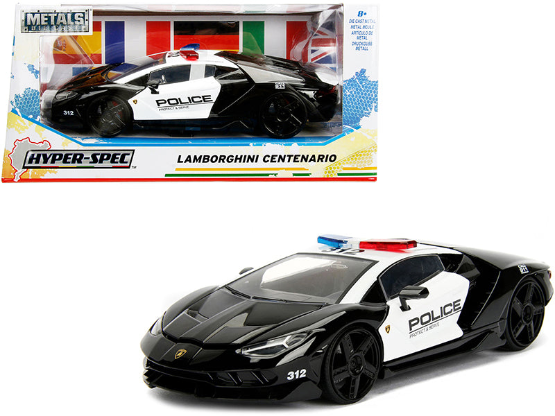 Lamborghini Centenario "Police" Black and White "Hyper-Spec" Series 1/24 Diecast Model Car by Jada