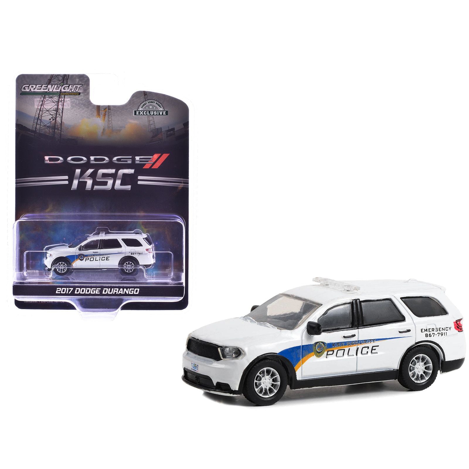 2017 Dodge Durango "Kennedy Space Center (KSC) Security Police Traffic Enforcement" White with Graphics "Hobby Exclusive" Series 1/64 Diecast Model Car by Greenlight