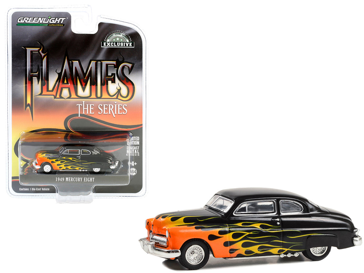 1949 Mercury Eight Black with Flames "Flames-Hobby Exclusive" Series 1/64 Diecast Model Car by Greenlight