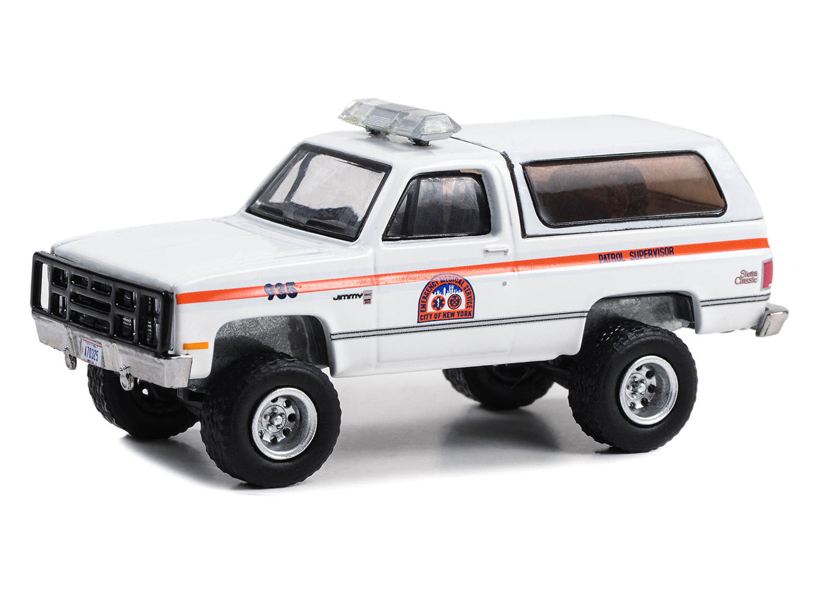 1986 GMC Jimmy White with Orange Stripes "NYC EMS (City of New York Emergency Medical Service) Patrol Supervisor" "First Responders - Hobby Exclusive" Series 1/64 Diecast Model Car by Greenlight