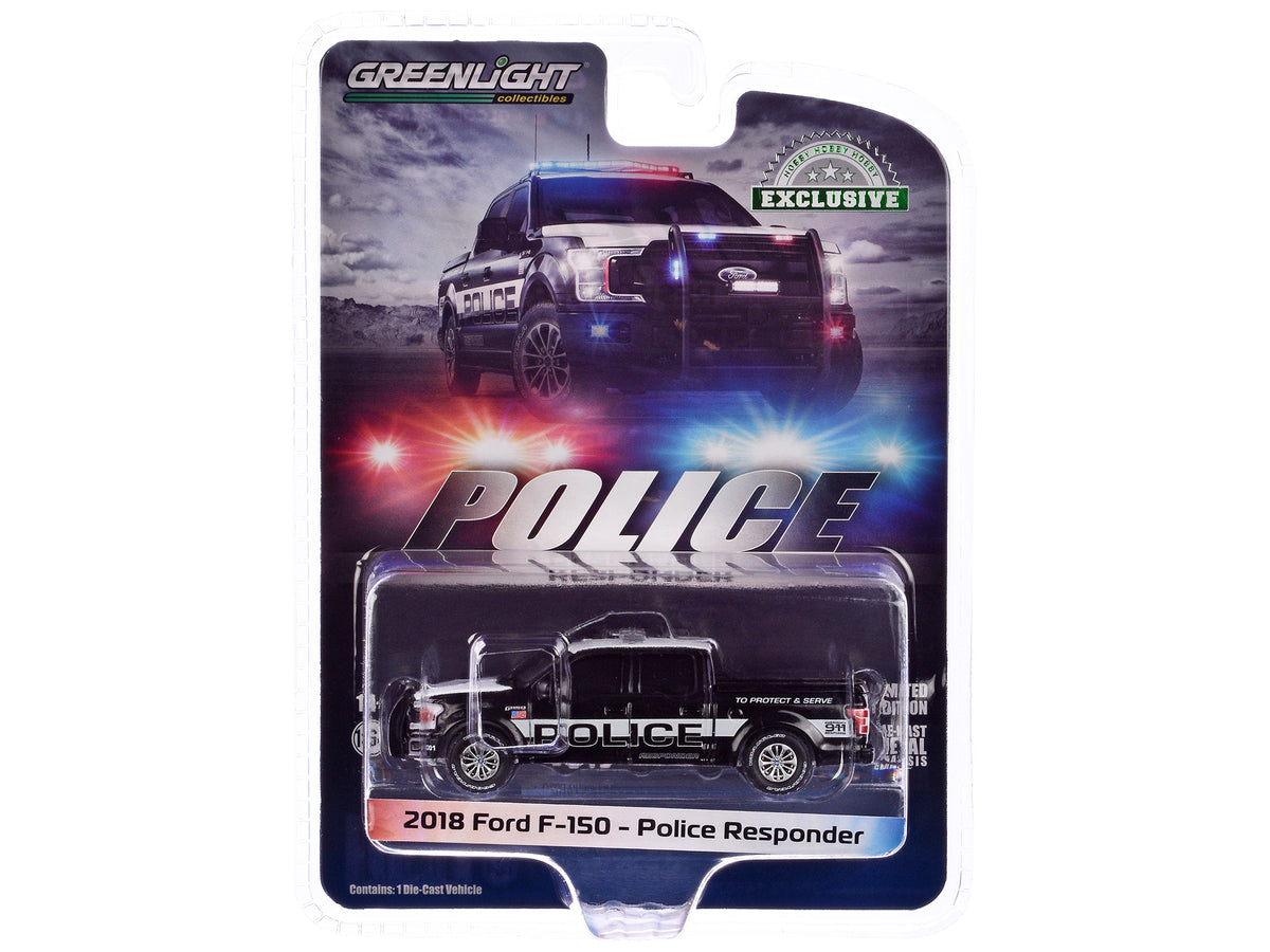 2018 Ford F-150 Pickup Truck Black and White "Police Responder" "Hobby Exclusive" Series 1/64 Diecast Model Car by Greenlight