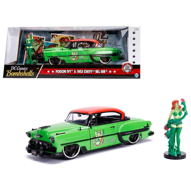 1953 Chevrolet Bel Air Green and Red Top with Poison Ivy Diecast Figure "DC Comics Bombshells" Series 1/24 Diecast Model Car by Jada