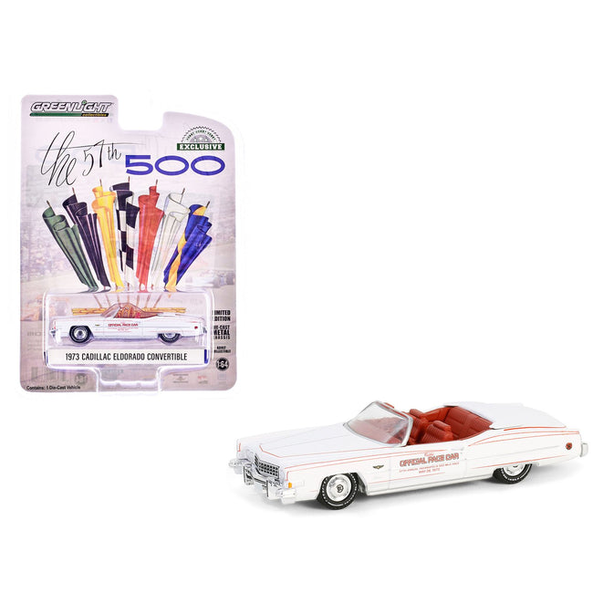 1973 Cadillac Eldorado Convertible "57th Annual Indianapolis 500 Mile Race Official Pace Car" White with Red Interior "Hobby Exclusive" Series 1/64 Diecast Model Car by Greenlight