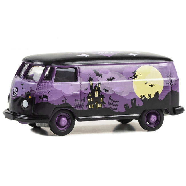 Volkswagen Type 2 Panel Van "Halloween 2025" Black and Purple with Graphics "Hobby Exclusive" Series 1/64 Diecast Model Car by Greenlight