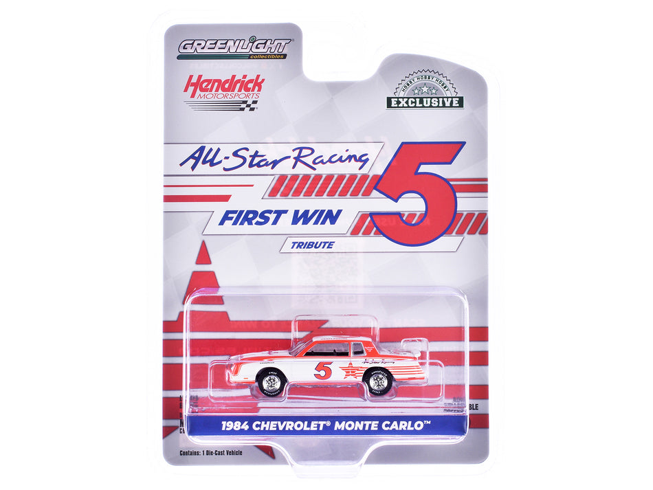 1984 Chevrolet Monte Carlo #5 Geoff Bodine "All-Star Racing (Hendrick Motorsports) First Win Tribute" White and Red with Graphics "Hobby Exclusive" Series 1/64 Diecast Model Car by Greenlight