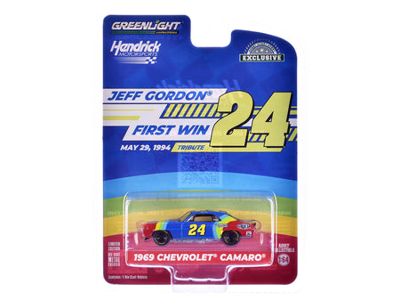 1969 Chevrolet Camaro #24 "Jeff Gordon - Hendrick Motorsports First Win Tribute" Blue and Red with Stripes "Hobby Exclusive" Series 1/64 Diecast Model Car by Greenlight