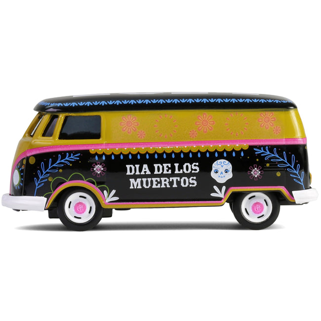 Volkswagen Type 2 Panel Van "Dia de los Muertos 2025" Black and Yellow with Graphics "Hobby Exclusive" Series 1/64 Diecast Model Car by Greenlight