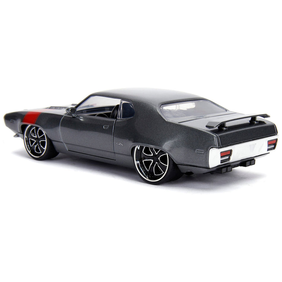 1972 Plymouth GTX 440 Metallic Gray with Red Stripe "Bigtime Muscle" 1/24 Diecast Model Car by Jada