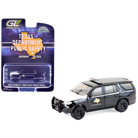 2024 Chevrolet Tahoe Police Pursuit Vehicle "Texas Department of Public Safety Highway Patrol" Black with White Hood "Hobby Exclusive" Series 1/64 Diecast Model Car by Greenlight