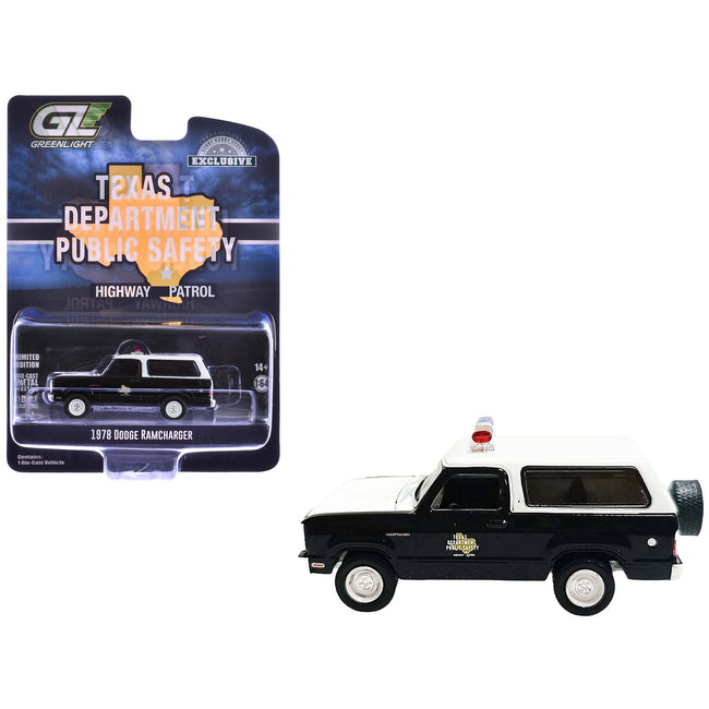 1978 Dodge Ramcharger Police Vehicle "Texas Department of Public Safety Highway Patrol" Black with White Hood and Top "Hobby Exclusive" Series 1/64 Diecast Model Car by Greenlight