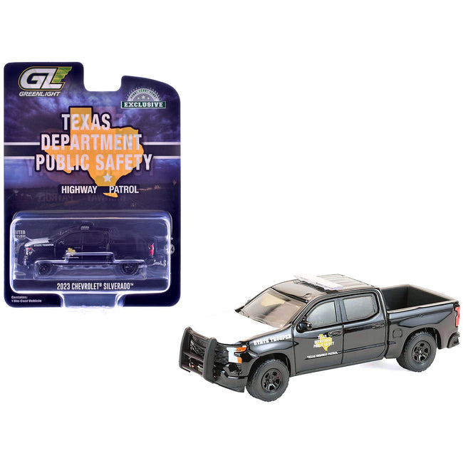 2023 Chevrolet Silverado Pickup Truck "Texas Department of Public Safety Highway Patrol" Black with White Hood "Hobby Exclusive" Series 1/64 Diecast Model Car by Greenlight