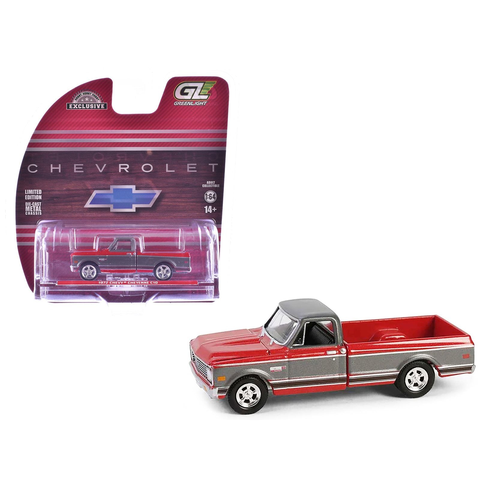 1972 Chevrolet Cheyenne C10 Short Bed Pickup Truck Ruby Red and Gunmetal Gray Metallic "Hobby Exclusive" Series 1/64 Diecast Model Car by Greenlight