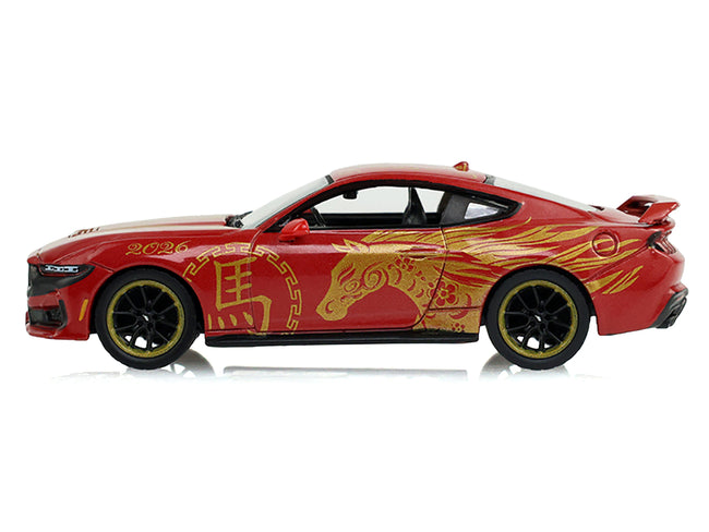 2024 Ford Mustang Dark Horse "Chinese Zodiac 2026 Year of the Horse" Red with Gold Graphics "Hobby Exclusive" Series 1/64 Diecast Model Car by Greenlight