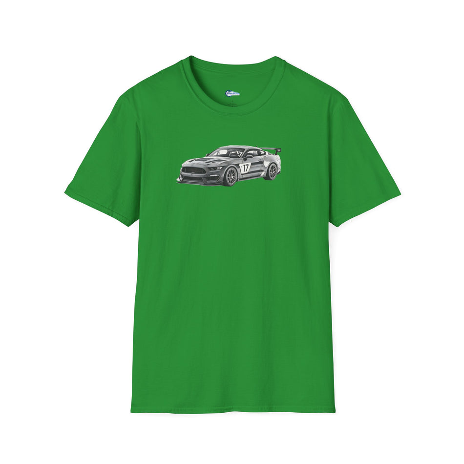 Ford Mustang GT4 Sketch Art T-Shirt with 2019 Spec Race Car Kit - American Muscle