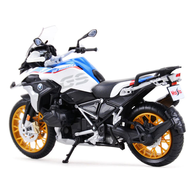 BMW R1250 GS White with Blue and Red Stripes 1/12 Diecast Motorcycle Model by Maisto