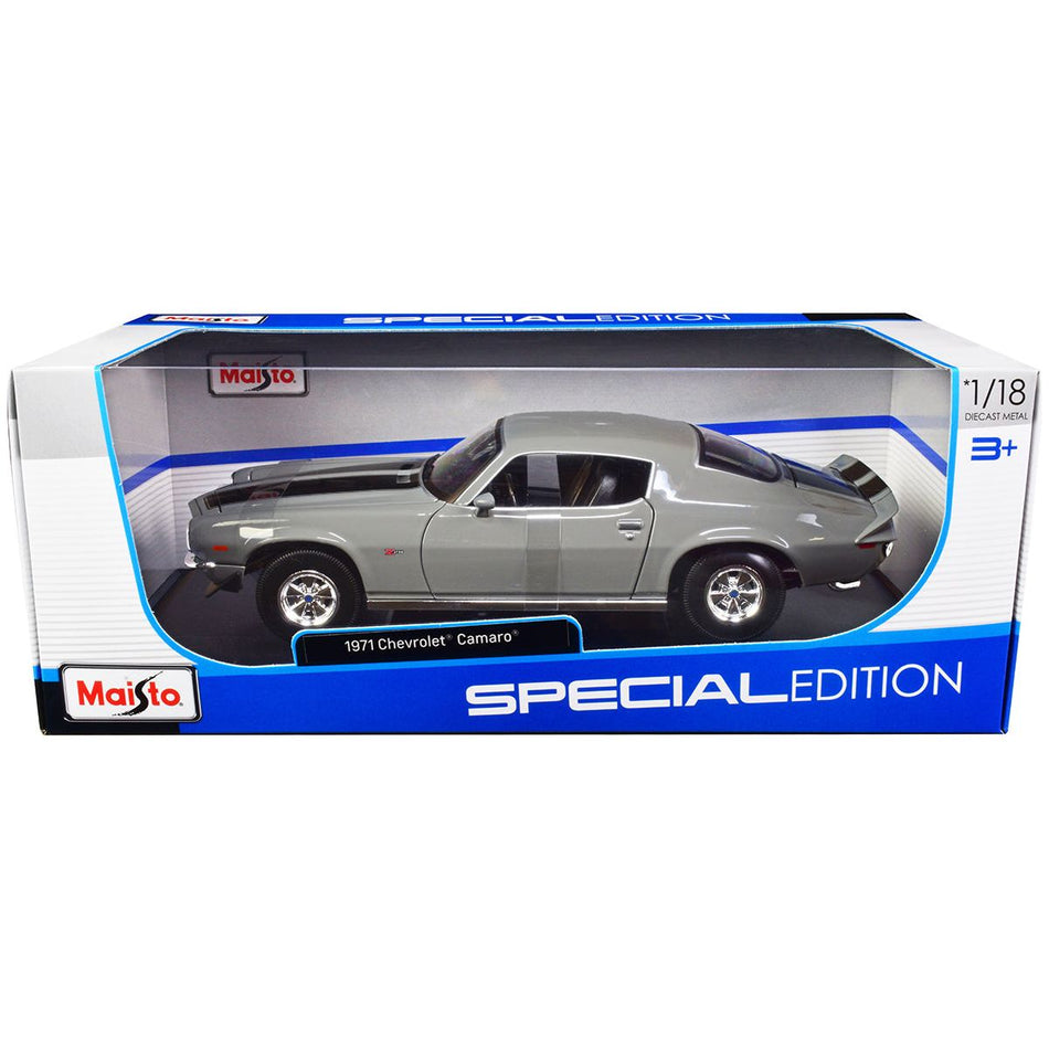 1971 Chevrolet Camaro Gray with Black Stripes "Special Edition" 1/18 Diecast Model Car by Maisto