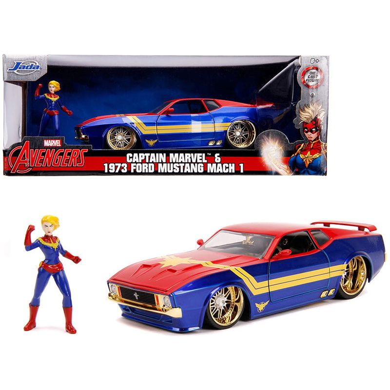 1973 Ford Mustang Mach 1 with Captain Marvel Diecast Figurine "Avengers" "Marvel" Series 1/24 Diecast Model Car by Jada