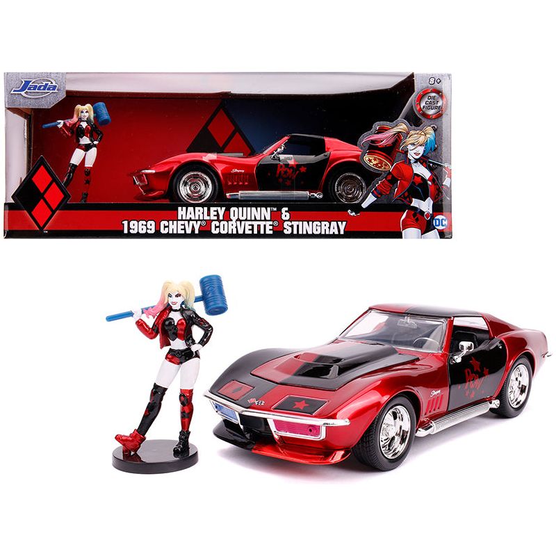 1969 Chevrolet Corvette Stingray with Harley Quinn Diecast Figurine "DC Comics" Series 1/24 Diecast Model Car by Jada