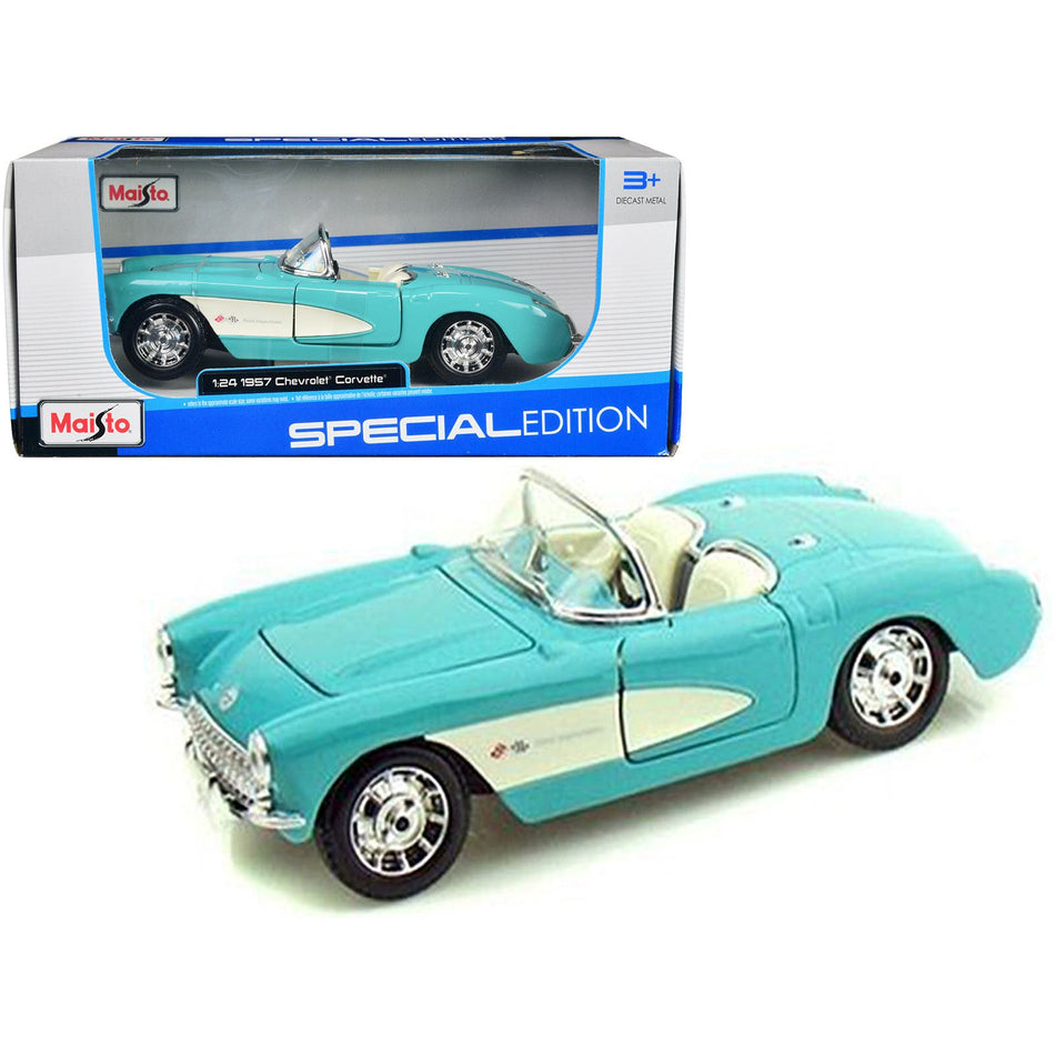 1957 Chevrolet Corvette Convertible Turquoise 1/24 Diecast Model Car by Maisto