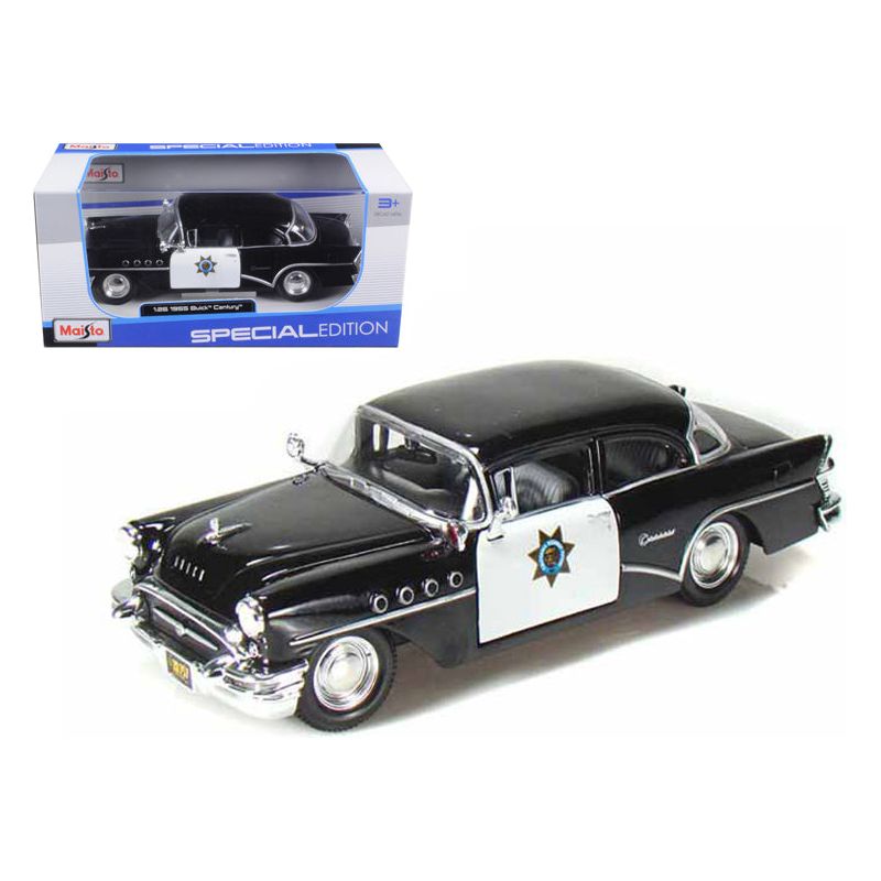 1955 Buick Century Police Car Black and White 1/26 Diecast Model Car by Maisto