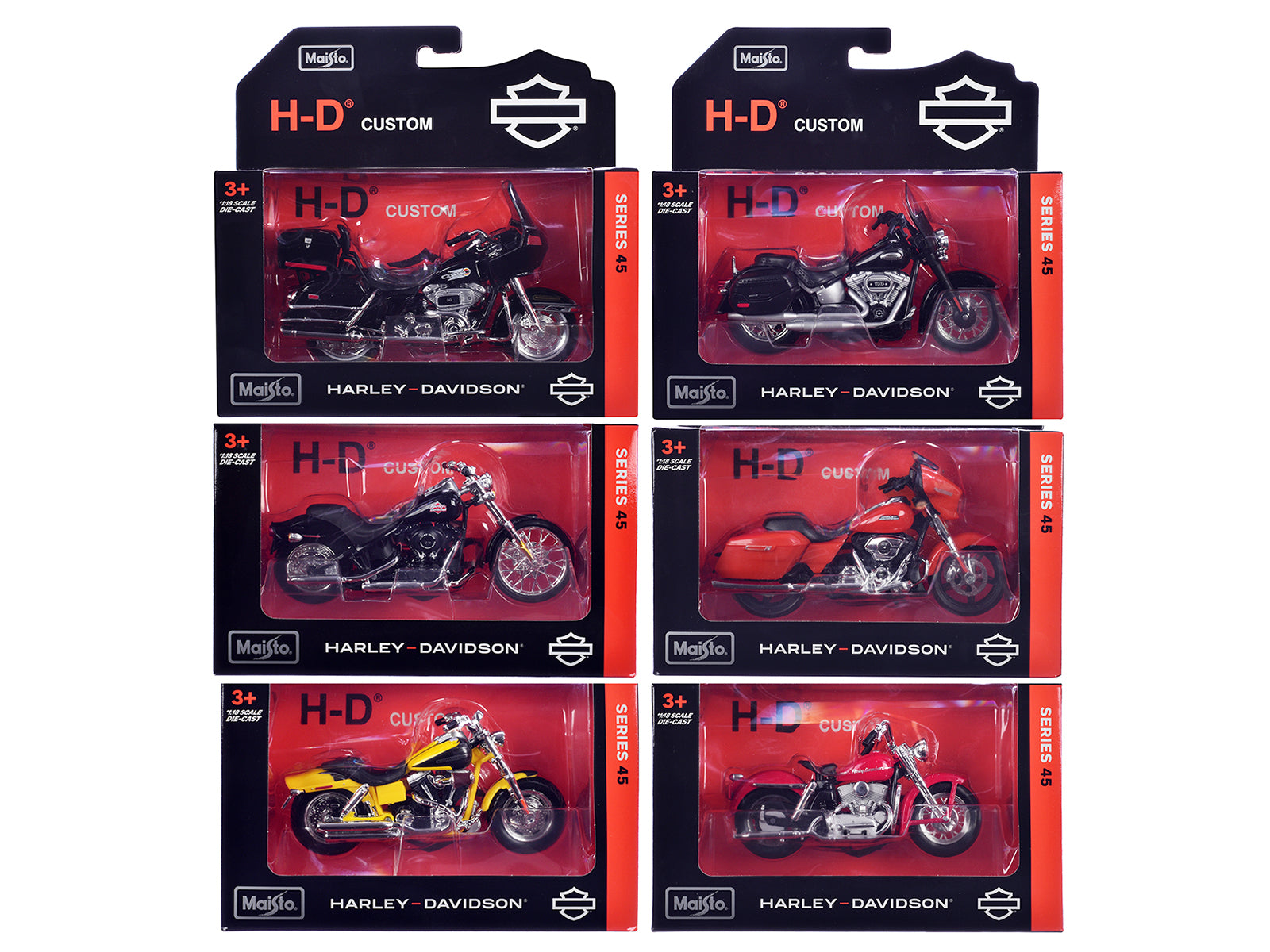 Harley-Davidson Motorcycles 6 piece Set Series 45 1/18 Diecast Models by Maisto