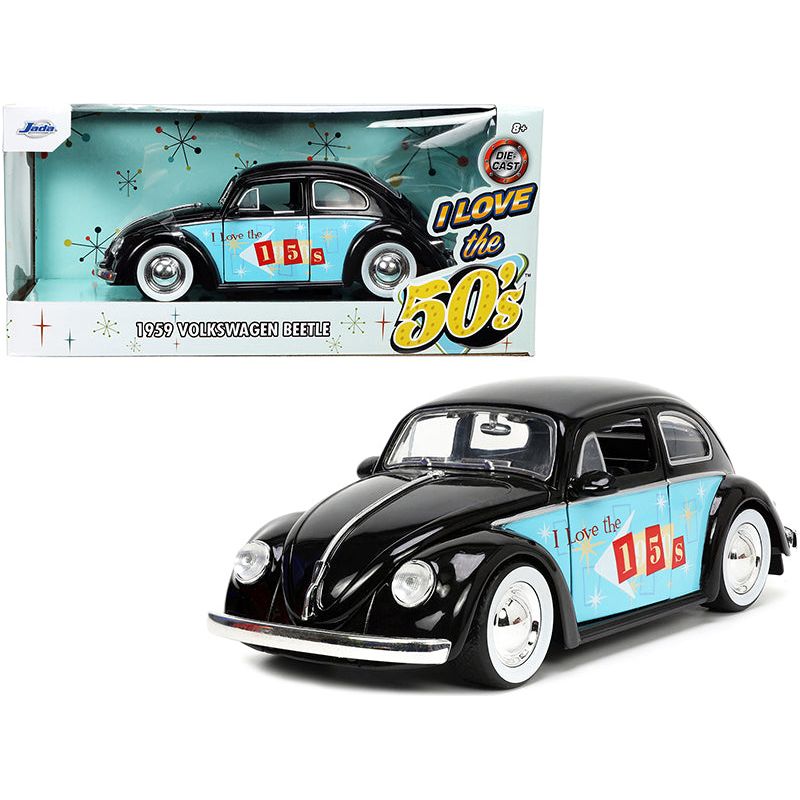 1959 Volkswagen Beetle Black with Graphics "I Love the 50's" Series 1/24 Diecast Model Car by Jada