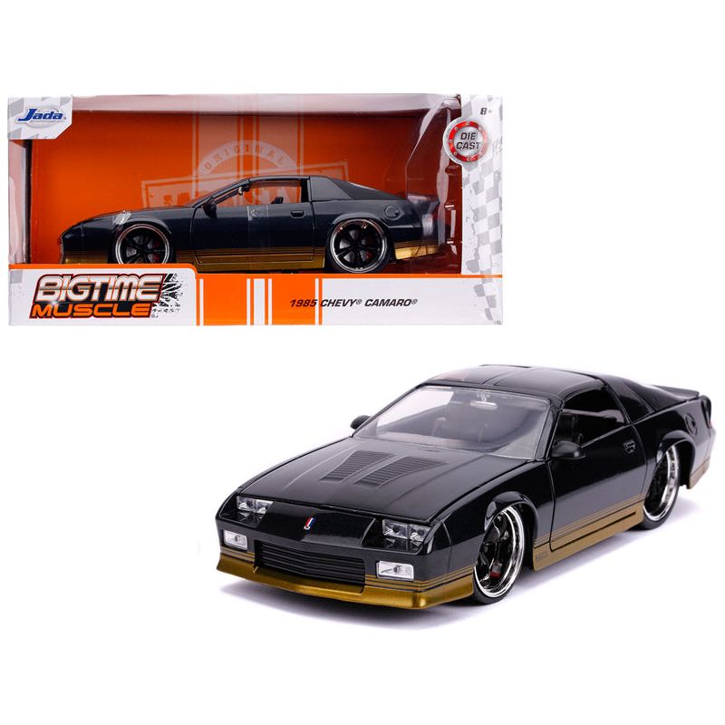 1985 Chevrolet Camaro Z28 Black Metallic with Gold Stripes "Bigtime Muscle" 1/24 Diecast Model Car by Jada