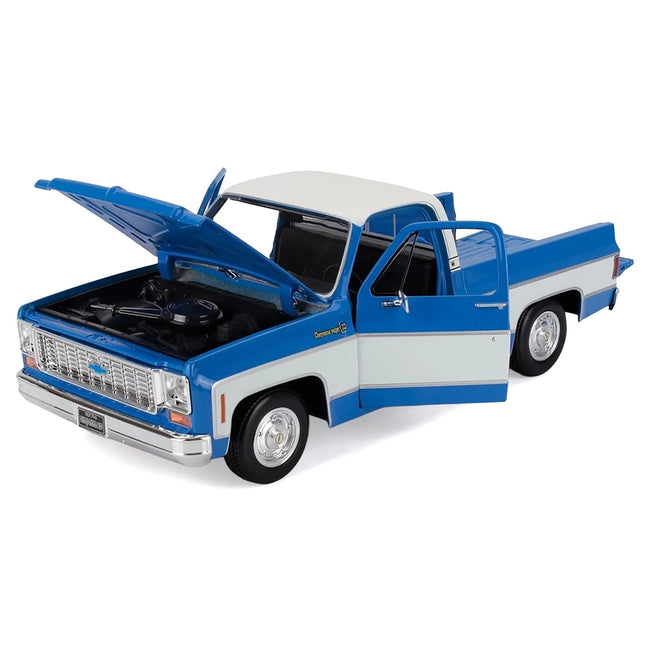 1974 Chevrolet C10 Cheyenne Super Pickup Truck Blue and White "Special Edition" Series 1/18 Diecast Model Car by Maisto