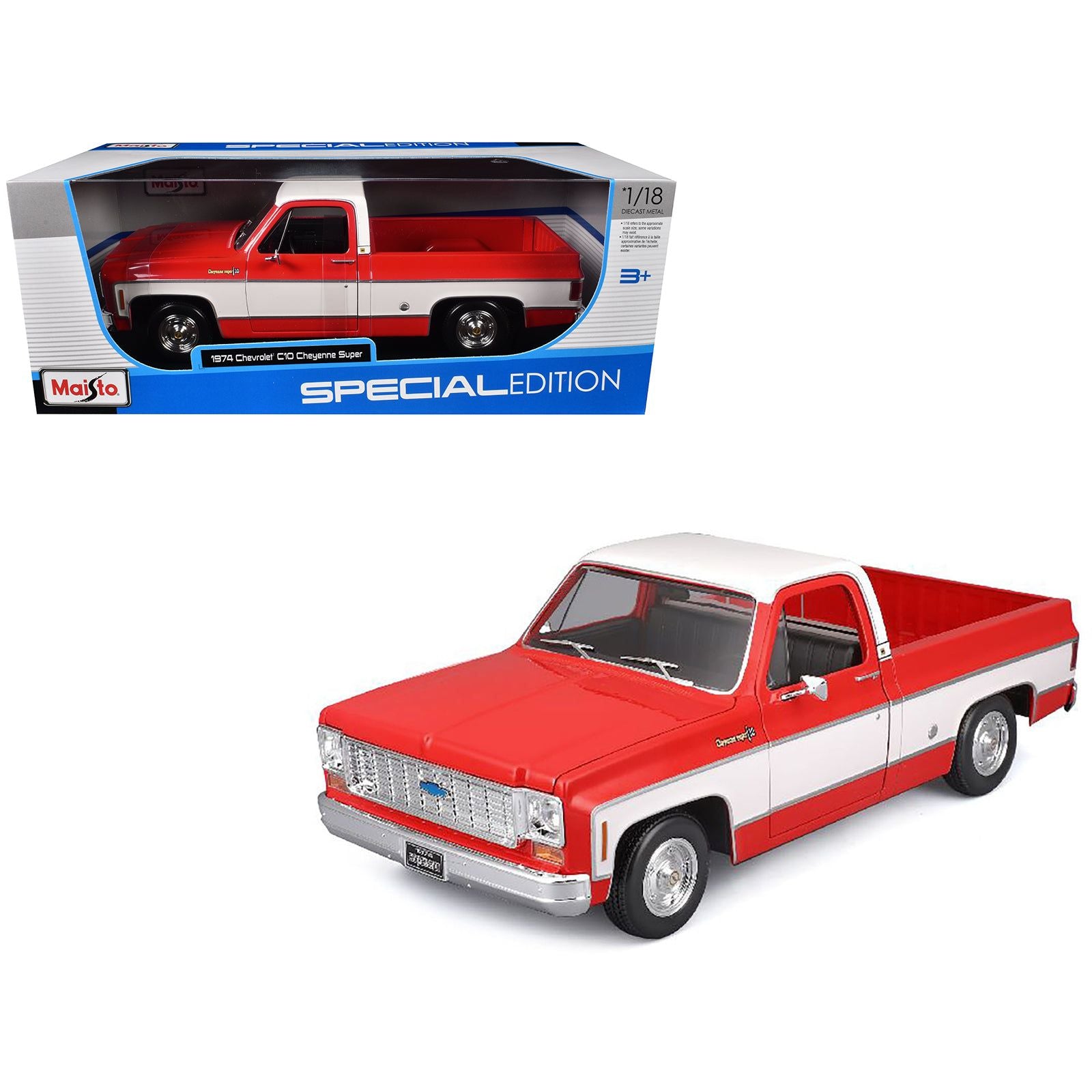 1974 Chevrolet C10 Cheyenne Super Pickup Red/White 1/18 Diecast Car