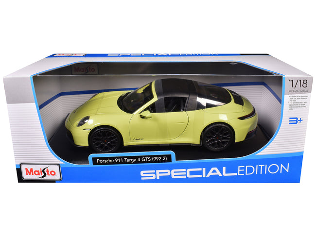 Porsche 911 Targa 4 GTS (992.2) Yellow with Black Top "Special Edition" Series 1/18 Diecast Model Car by Maisto